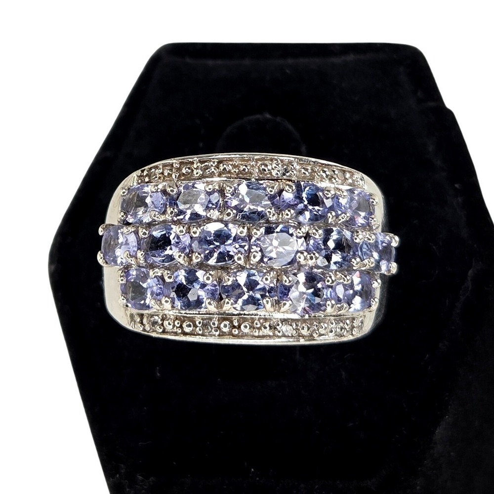 Sterling‎ Silver 925 Tanzanite with Diamond Accents Statement Ring Band Sz 8.5
